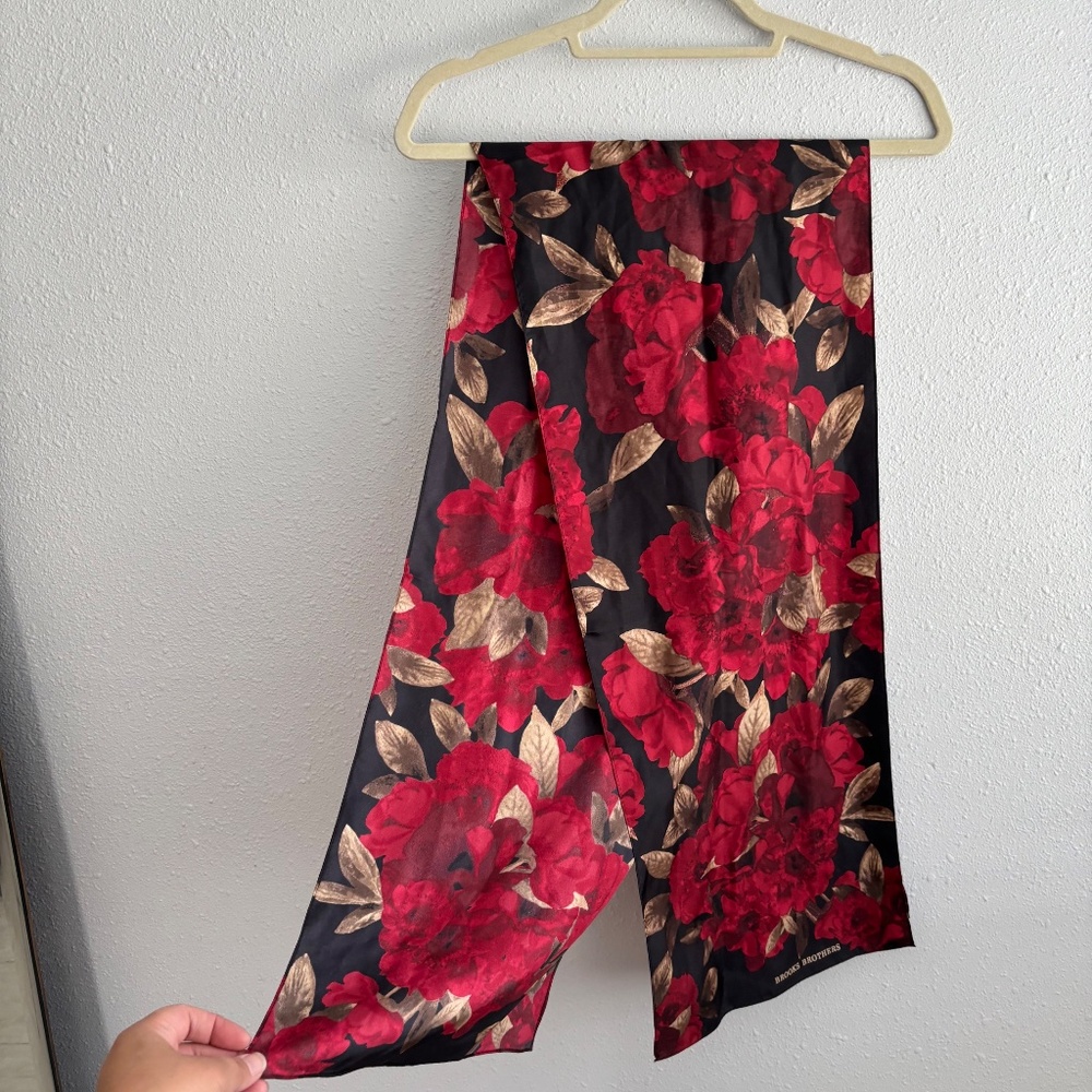 Brooks Brothers 100% Silk Long Floral Scarf